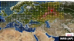 Карта распространения рутения от Института ядерной и радиационной безопасности Франции