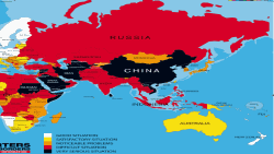 На этом рисунке черным и красным отмечены страны, в которых СМИ наименее свободны