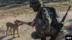 Украинский военнослужащий на КПП возле Горловки