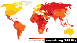 Transparency İnternational-ın hazırladığı korrupsiyanın səviyyəsinə görə dünya ölkələrinin xəritəsi. 
